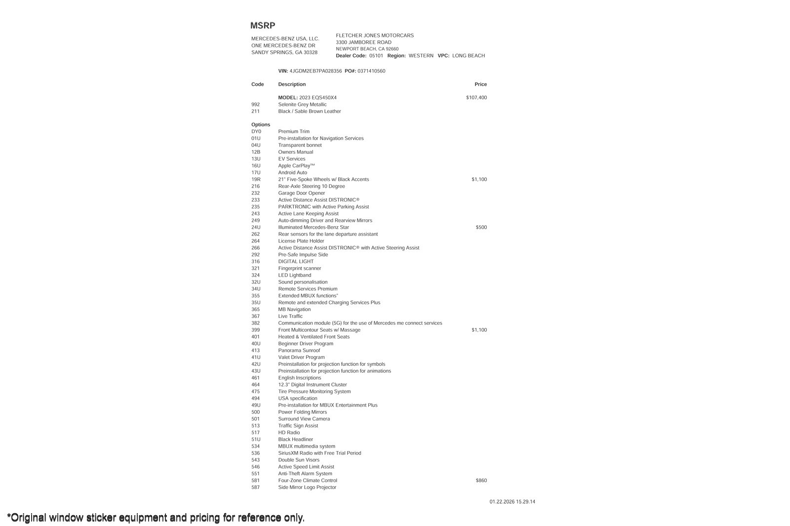 Used 2023 Mercedes-Benz EQS SUV Base with VIN 4JGDM2EB7PA028356 for sale in Newport Beach, CA