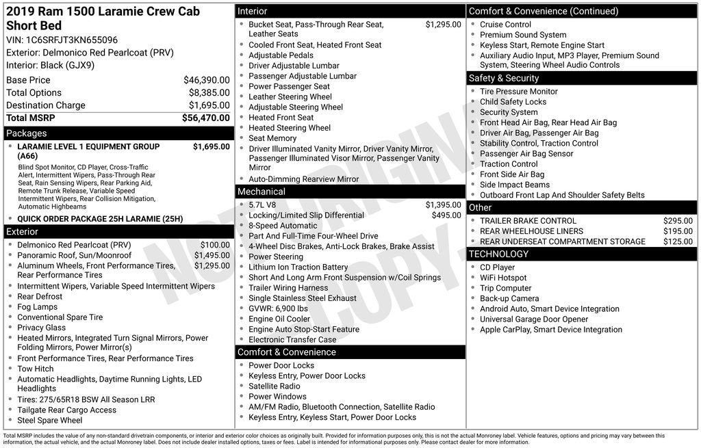 Used 2019 RAM Ram 1500 Pickup Laramie with VIN 1C6SRFJT3KN655096 for sale in Elk River, Minnesota