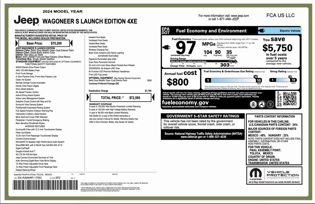 Used 2024 Jeep Wagoneer S Launch Edition with VIN 3C4RJNAK4RT177801 for sale in Chicago, IL