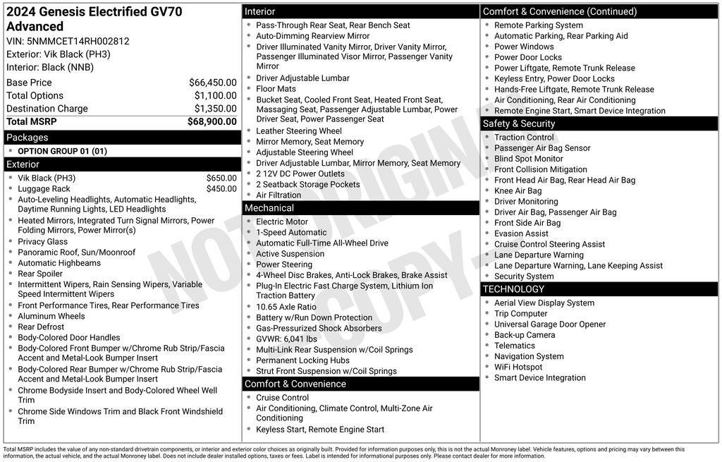 Used 2024 GENESIS GV70 Advanced with VIN 5NMMCET14RH002812 for sale in Highland Park, IL