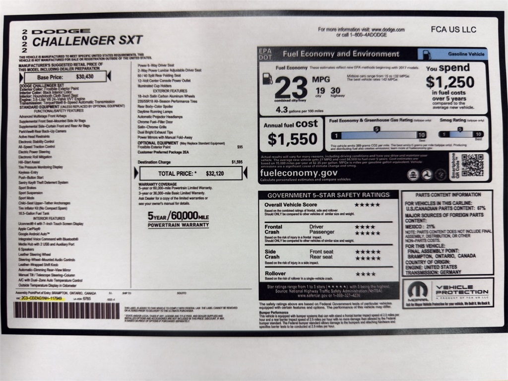 Used 2022 Dodge Challenger SXT with VIN 2C3CDZAG1NH117949 for sale in Kansas City