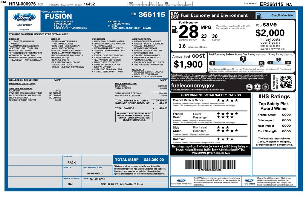 Used 2014 Ford Fusion SE with VIN 3FA6P0HD0ER366115 for sale in Elk River, Minnesota