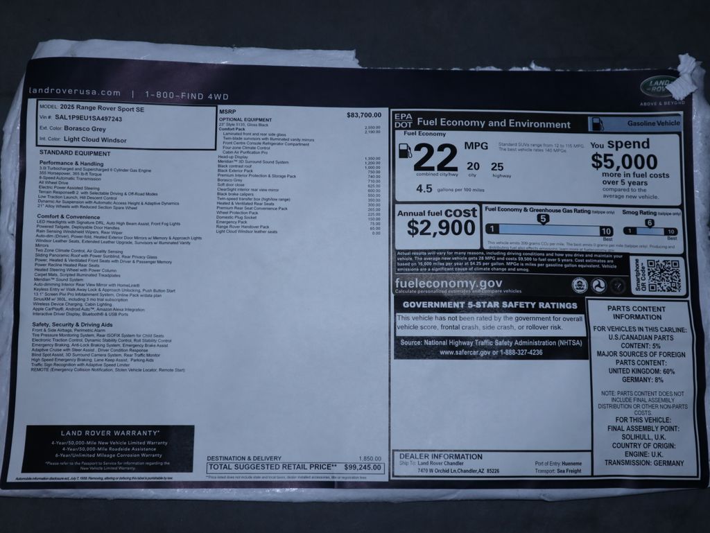 2025 Land Rover Range Rover Sport SE photo 9
