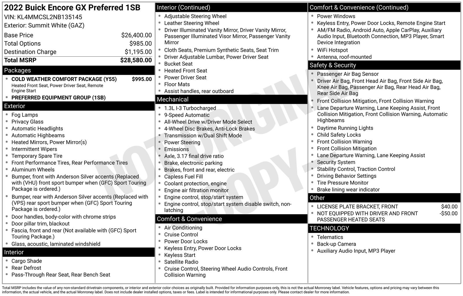 Used 2022 Buick Encore GX Preferred with VIN KL4MMCSL2NB135145 for sale in Baxter, Minnesota