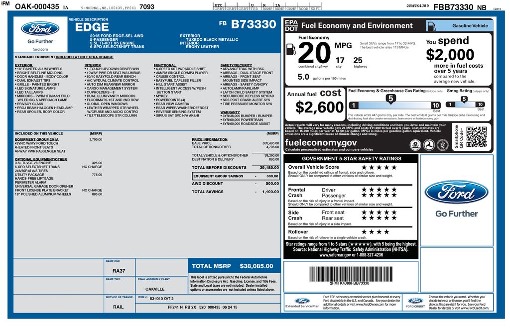 Used 2015 Ford Edge SEL with VIN 2FMTK4J89FBB73330 for sale in Newton, IA