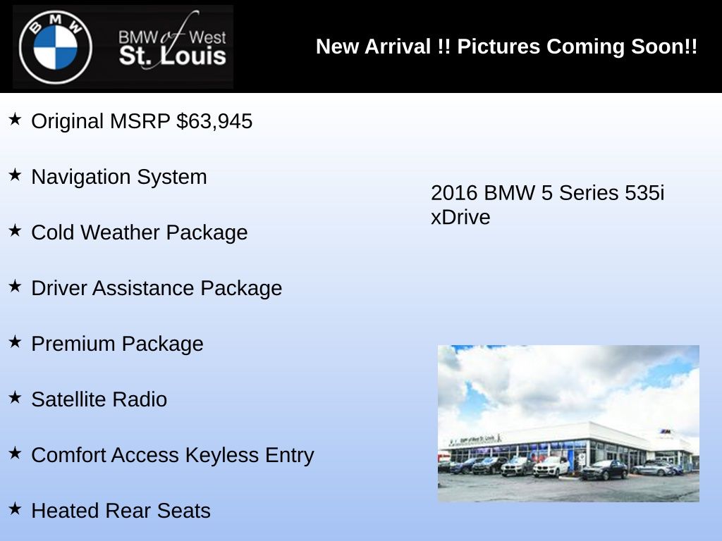 Used 2016 BMW 5 Series 535i with VIN WBA5B3C58GG253607 for sale in Manchester, MO