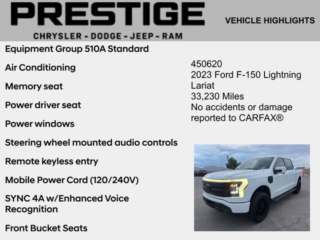Used 2023 Ford F-150 Lightning Lariat with VIN 1FTVW1EL1PWG01776 for sale in Las Vegas, NV
