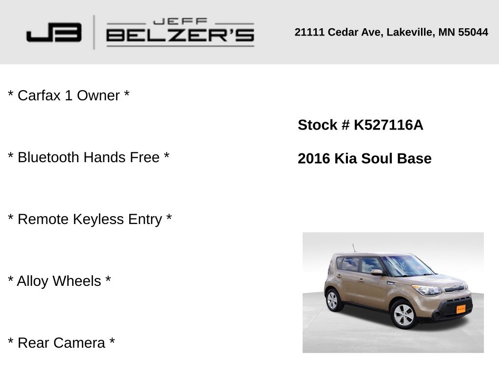 Used 2016 Kia Soul Base with VIN KNDJN2A28G7312053 for sale in Lakeville, MN
