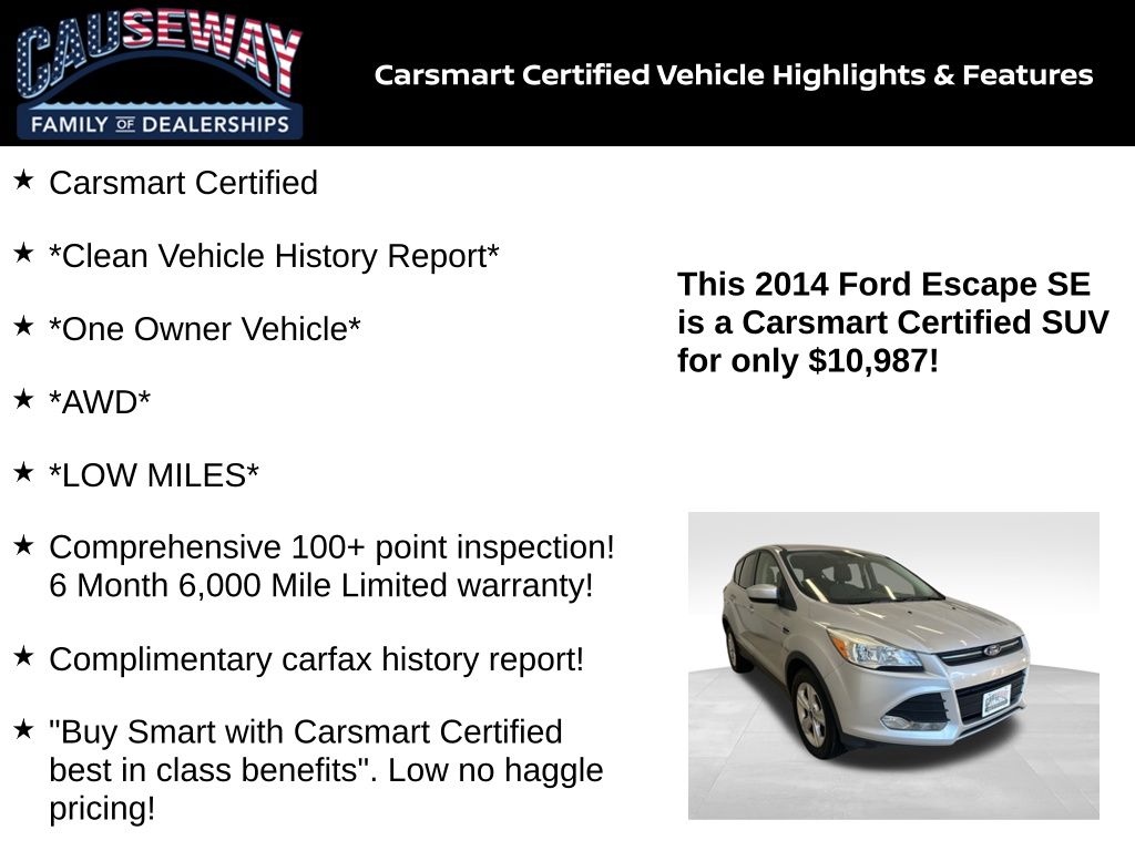 Certified 2014 Ford Escape SE with VIN 1FMCU9G9XEUE54603 for sale in Stafford Township, NJ