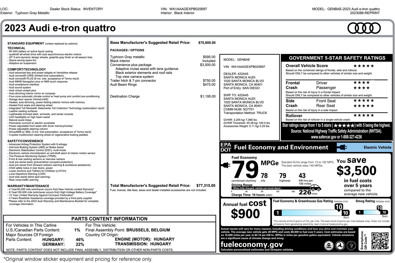 Used 2023 Audi e-tron Premium with VIN WA1AAAGEXPB025697 for sale in Costa Mesa, CA
