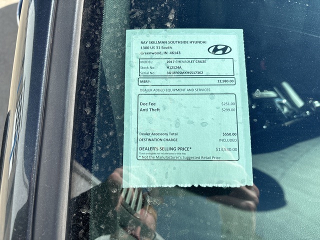 Used 2017 Chevrolet Cruze Premier with VIN 3G1BF6SMXHS517362 for sale in Greenwood, IN