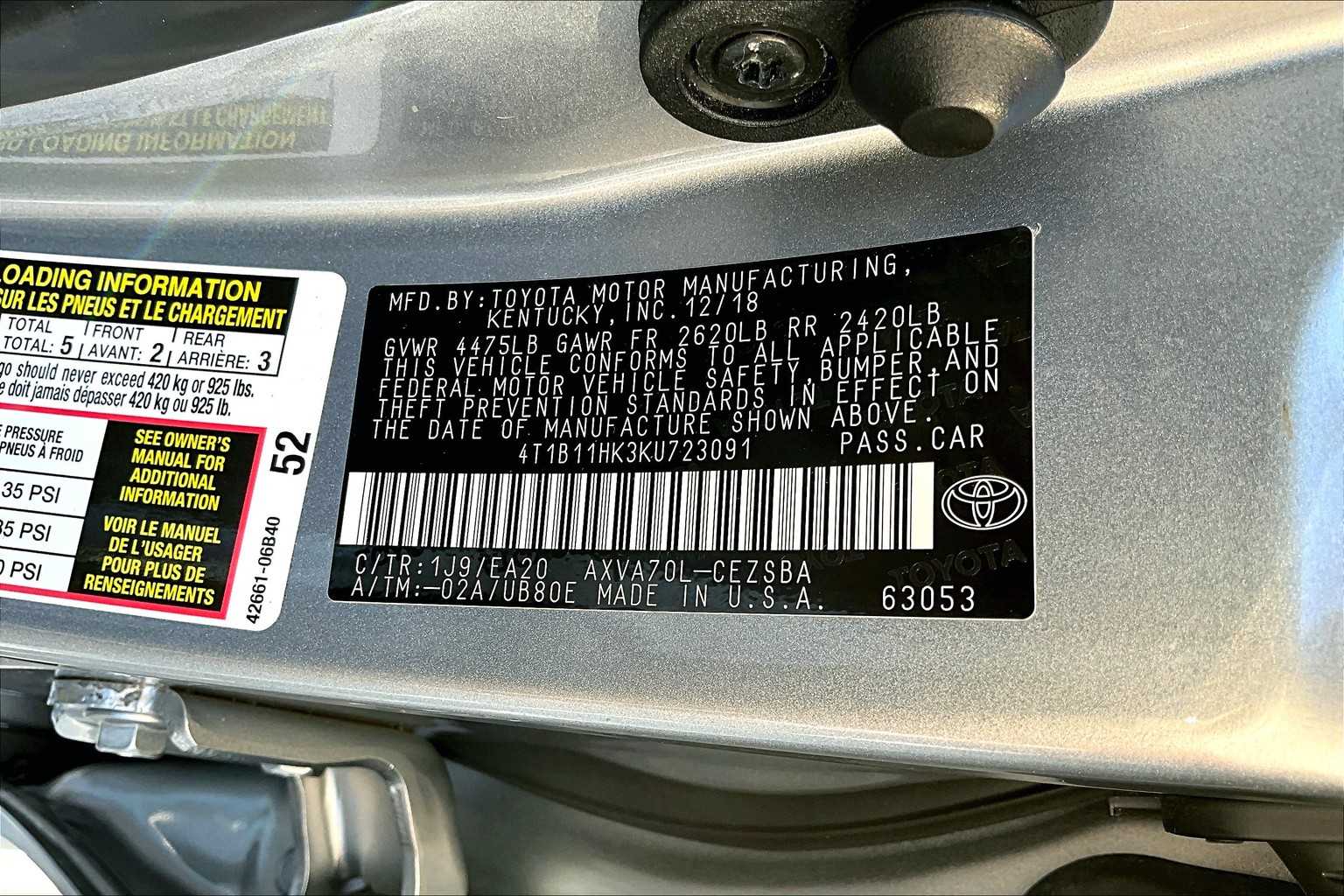 2019 Toyota Camry SE photo 30