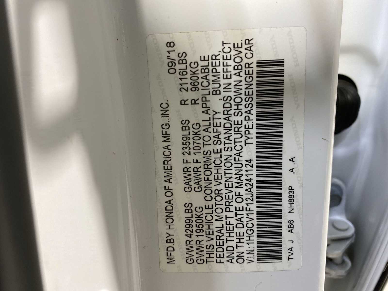 2018 Honda Accord LX 1.5T photo 21