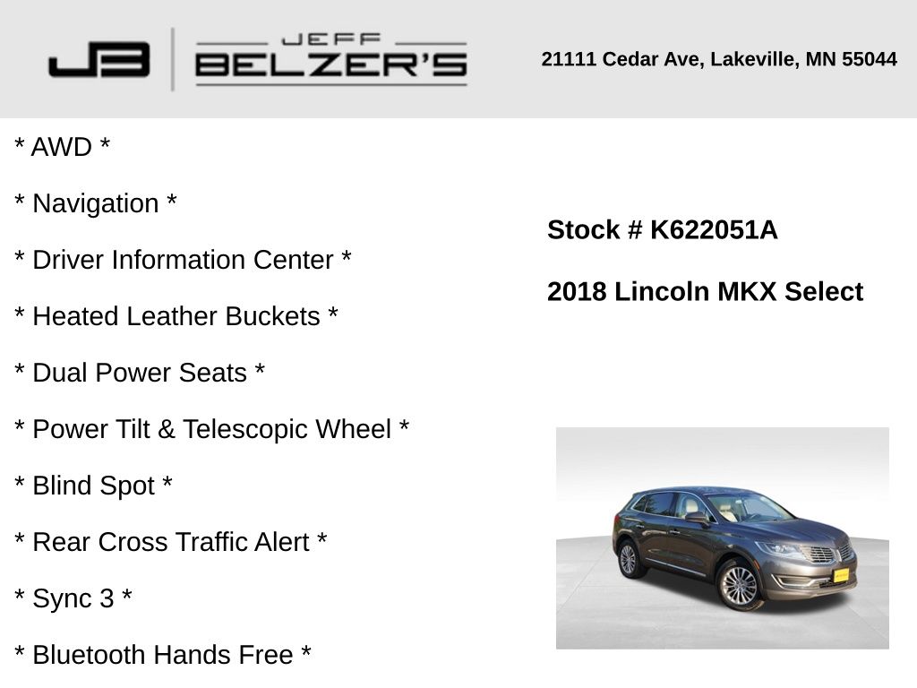 Used 2018 Lincoln MKX Select with VIN 2LMPJ8KR0JBL14964 for sale in Lakeville, MN